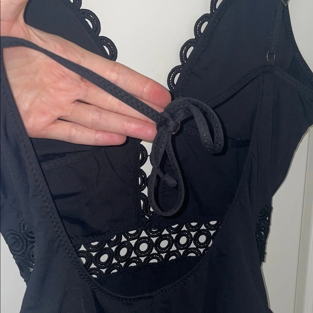 BECCA Black Scallop Lace One Piece Swimsuit
